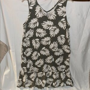 J. Jill Leaf Print Sleeveless Flounced-Hem double v-neck knit dress